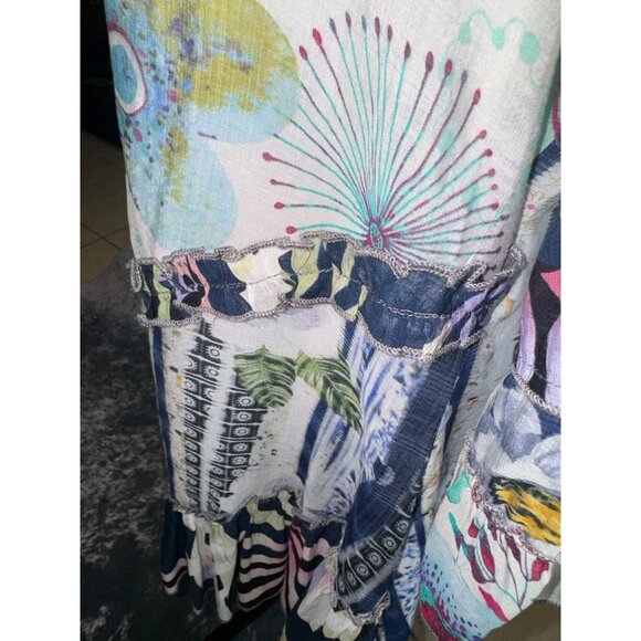 Paris Tunic Top L Multicolor Patchwork Boho Style Relaxed Casual Blouse Loose Fi - Picture 9 of 10